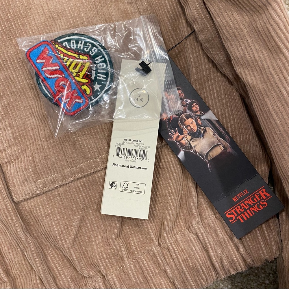 Stranger Things Cropped Corduroy Tan Bomber Jacket - Picture 4 of 5